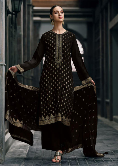 Black with Golden Banarasi Woven Silk Suit and Dupatta