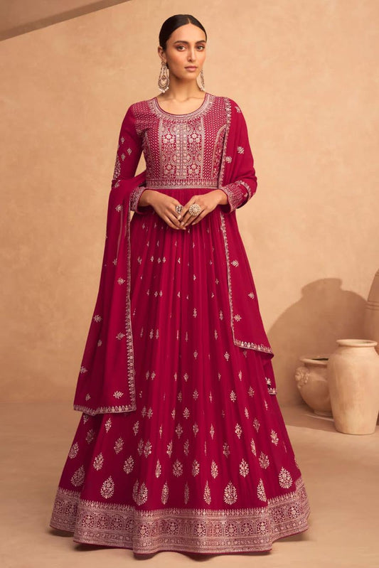 Cherry Red Soft Georgette Floor Length Anarkali Suit with Dupatta