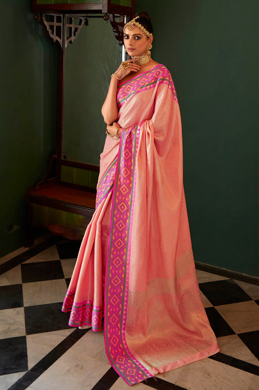 Floral Peach Soft Kanjivaram Style Saree with Ekat Woven Border