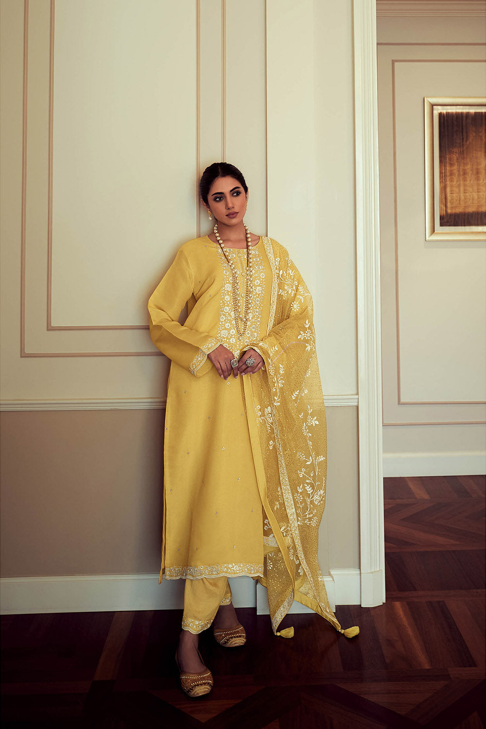 Stunning Yellow Thread Embroidered Soft Silk Salwar Suit with Dupatta