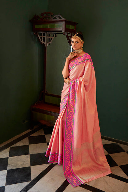 Floral Peach Soft Kanjivaram Style Saree with Ekat Woven Border