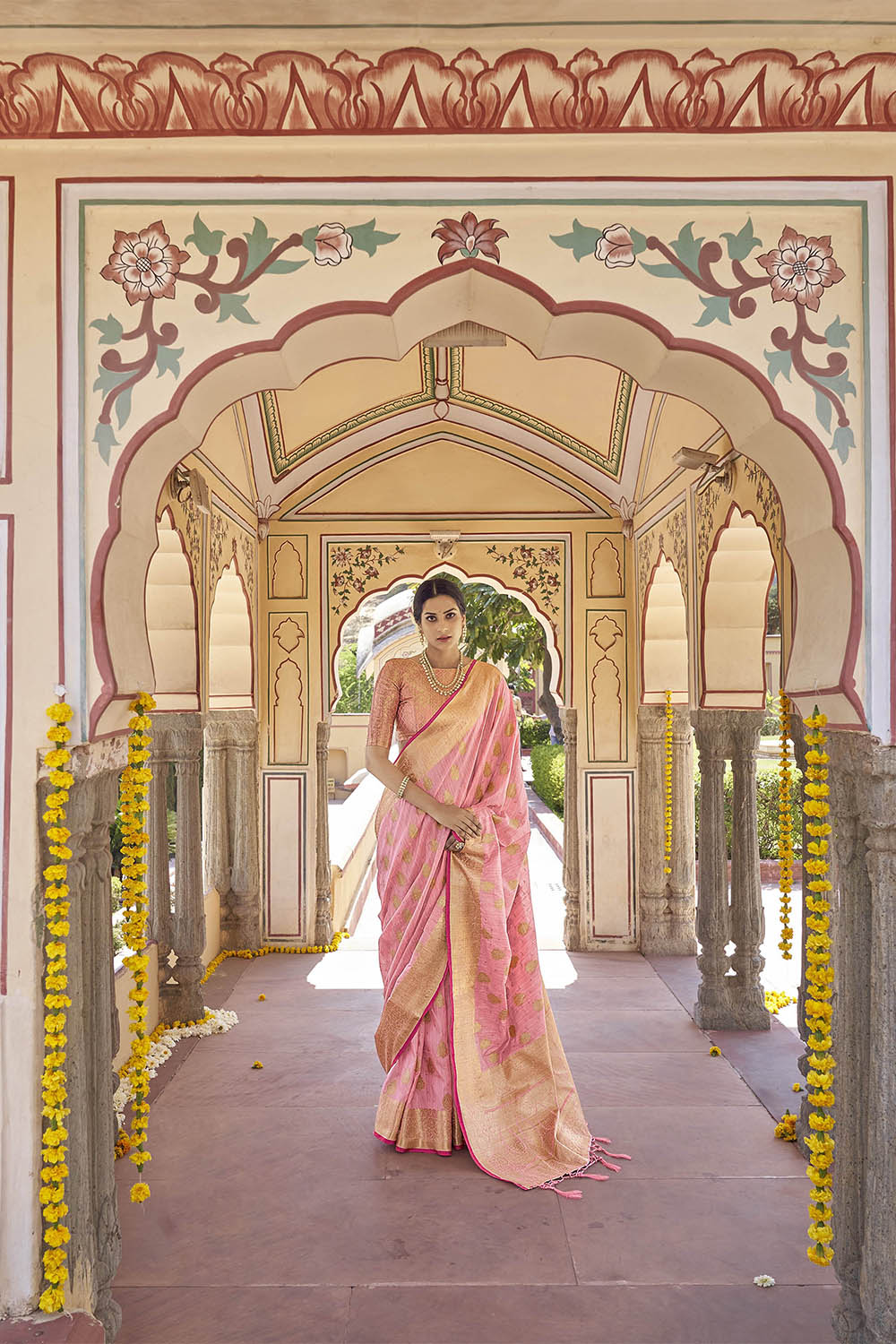 Powder Pink Designer Tussar Silk Saree Blouse for Indian Wedding Reception