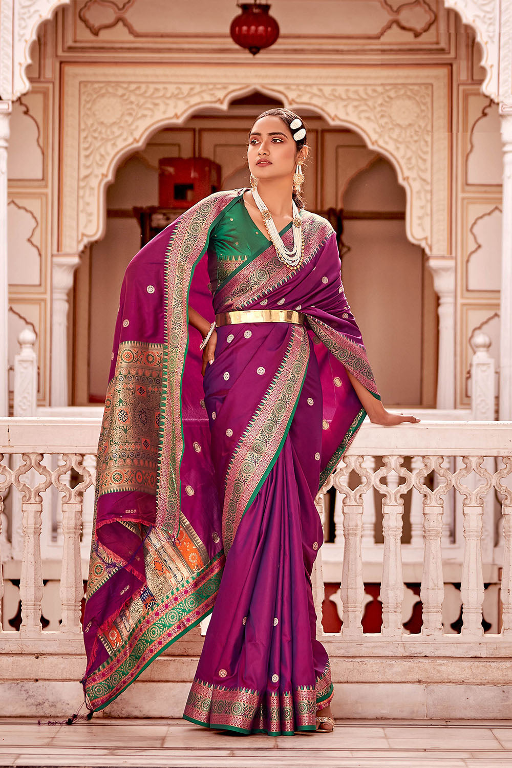 Amethyst Purple Soft Silk Paithani Saree with Contrast Banarasi Blouse