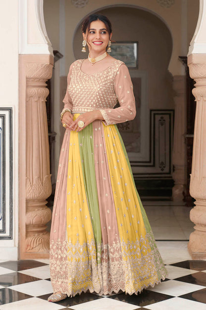 Multicoloured Anarkali Style Long Dress with Dupatta