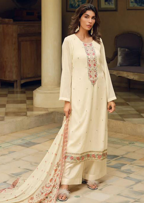 Butter White Muslin Cotton Designer Suit with Dupatta