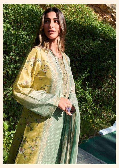 Irish Green with Yellow Muslin Cotton Designer Suit with Dupatta