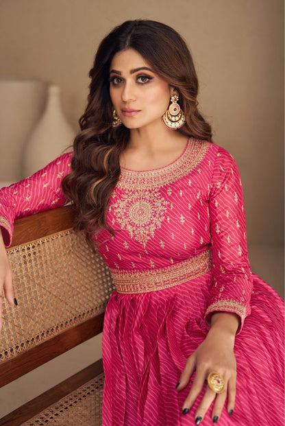 Rani Pink Soft Silk Floor Length Anarkali Suit with Dupatta