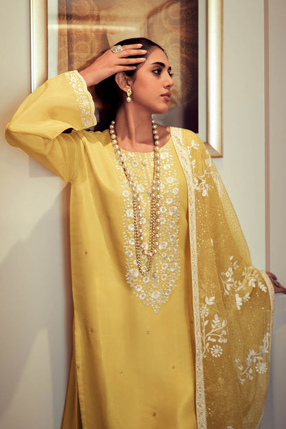 Stunning Yellow Thread Embroidered Soft Silk Salwar Suit with Dupatta