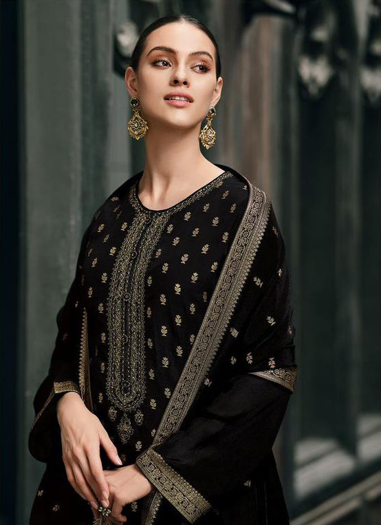 Black with Golden Banarasi Woven Silk Suit and Dupatta