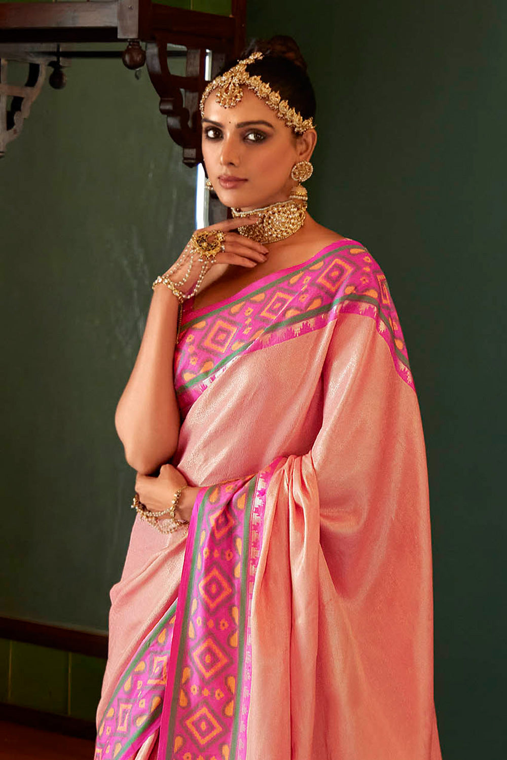 Floral Peach Soft Kanjivaram Style Saree with Ekat Woven Border