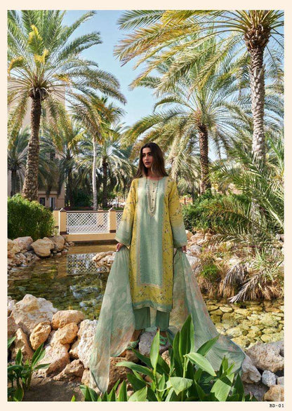 Irish Green with Yellow Muslin Cotton Designer Suit with Dupatta