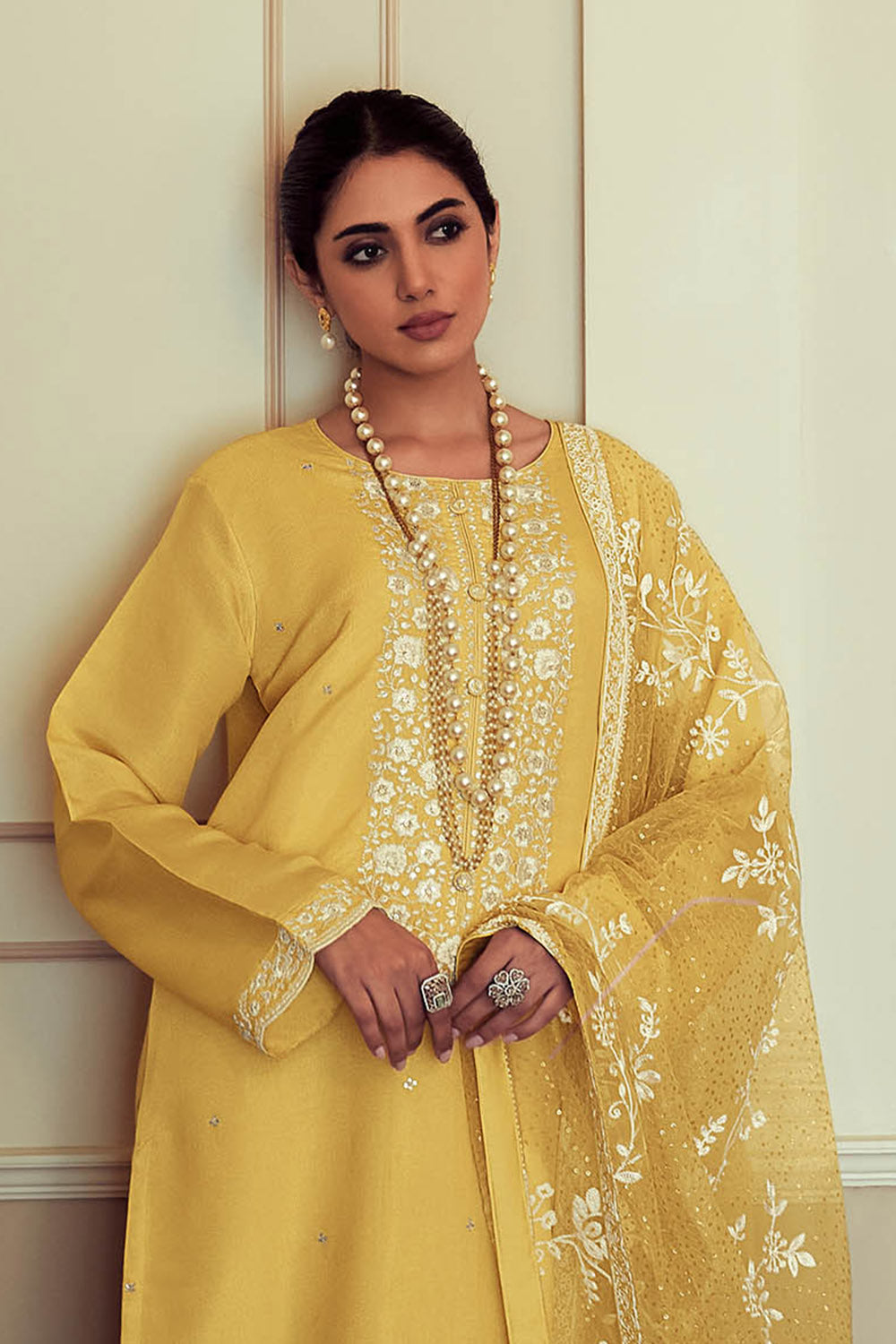 Stunning Yellow Thread Embroidered Soft Silk Salwar Suit with Dupatta