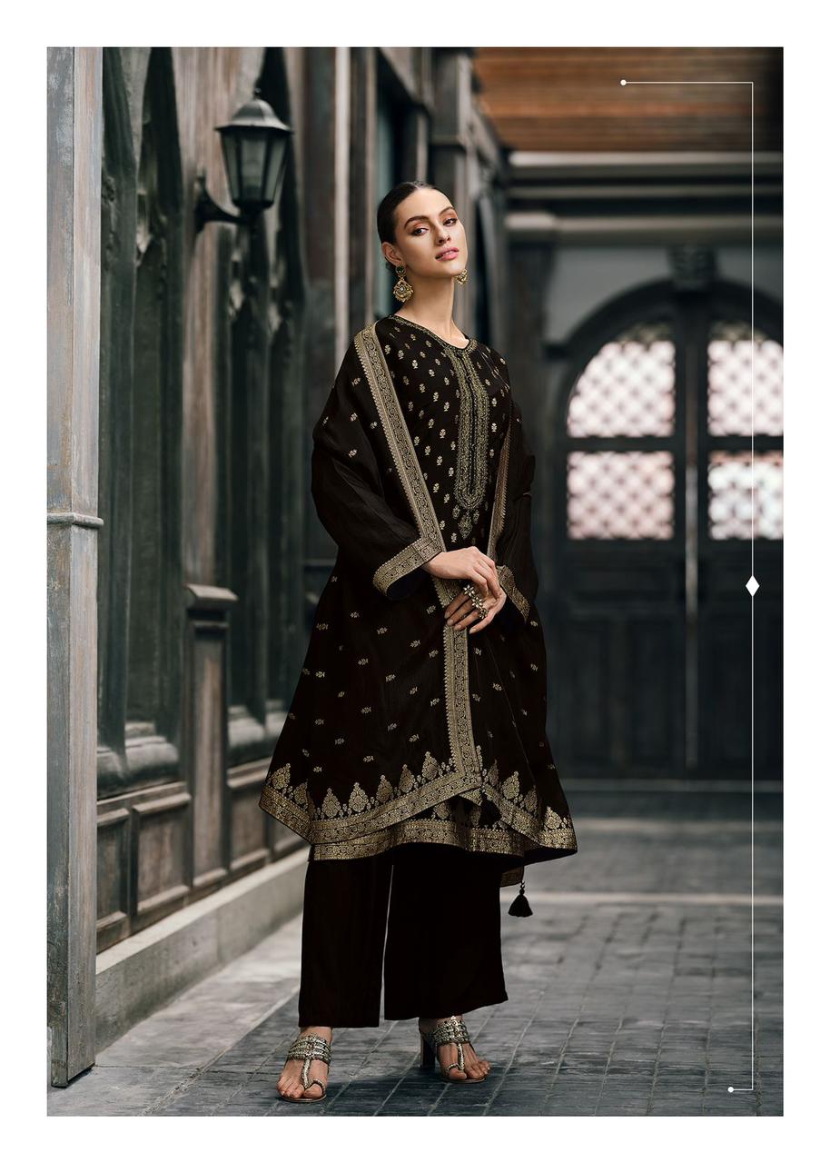 Black with Golden Banarasi Woven Silk Suit and Dupatta