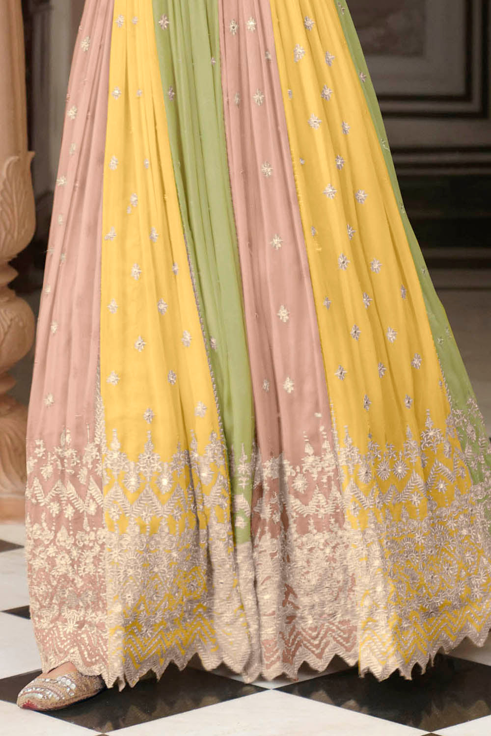 Multicoloured Anarkali Style Long Dress with Dupatta