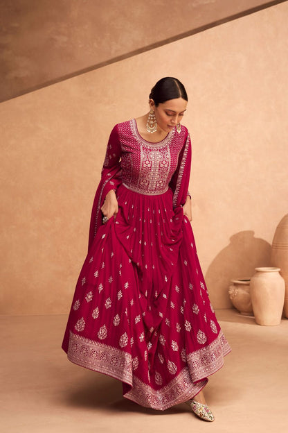 Cherry Red Soft Georgette Floor Length Anarkali Suit with Dupatta