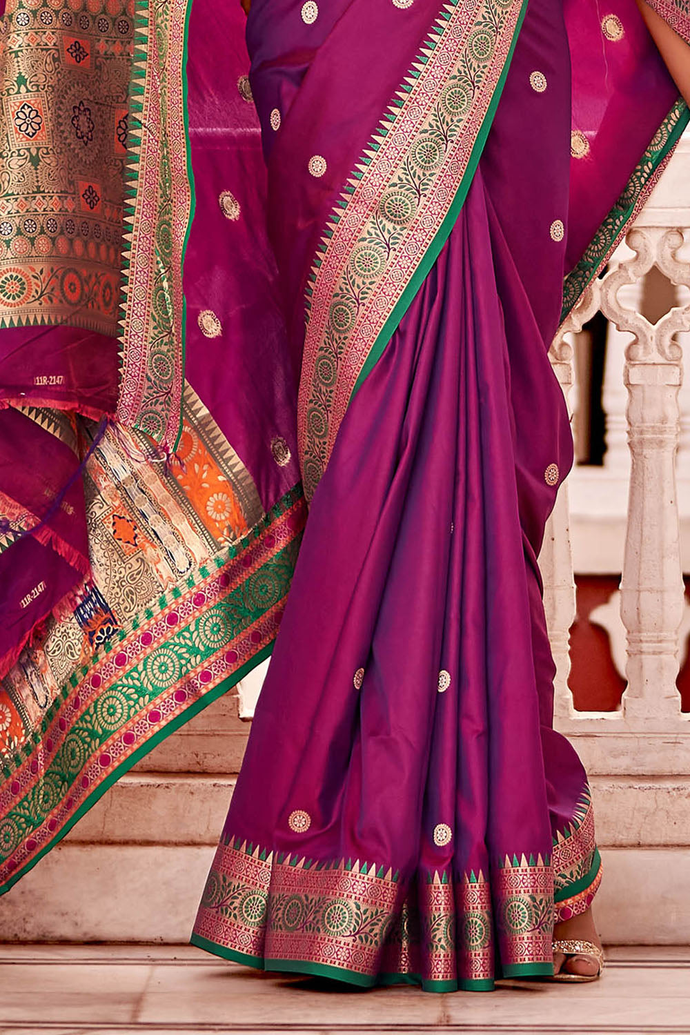 Amethyst Purple Soft Silk Paithani Saree with Contrast Banarasi Blouse