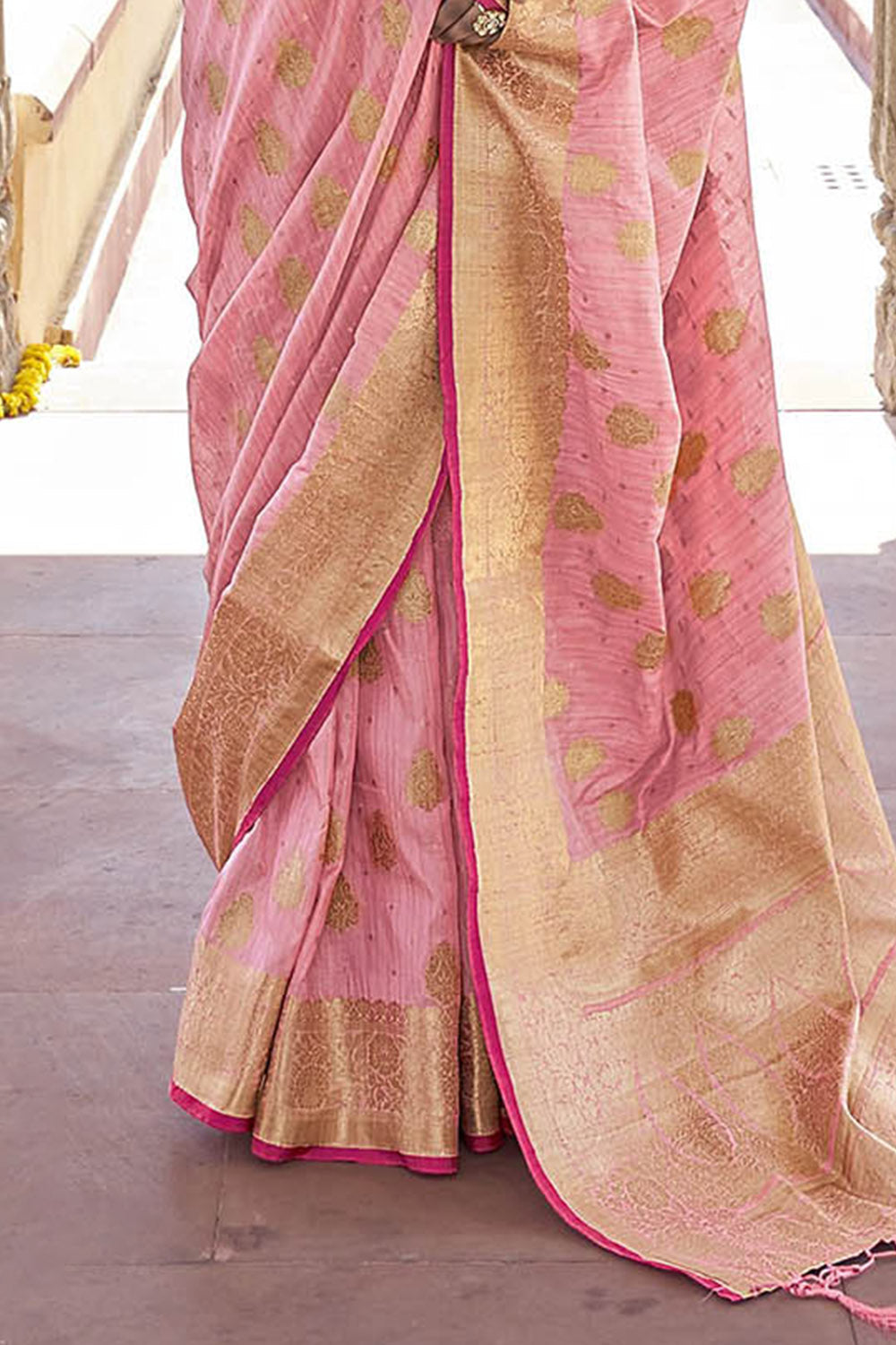 Powder Pink Designer Tussar Silk Saree Blouse for Indian Wedding Reception