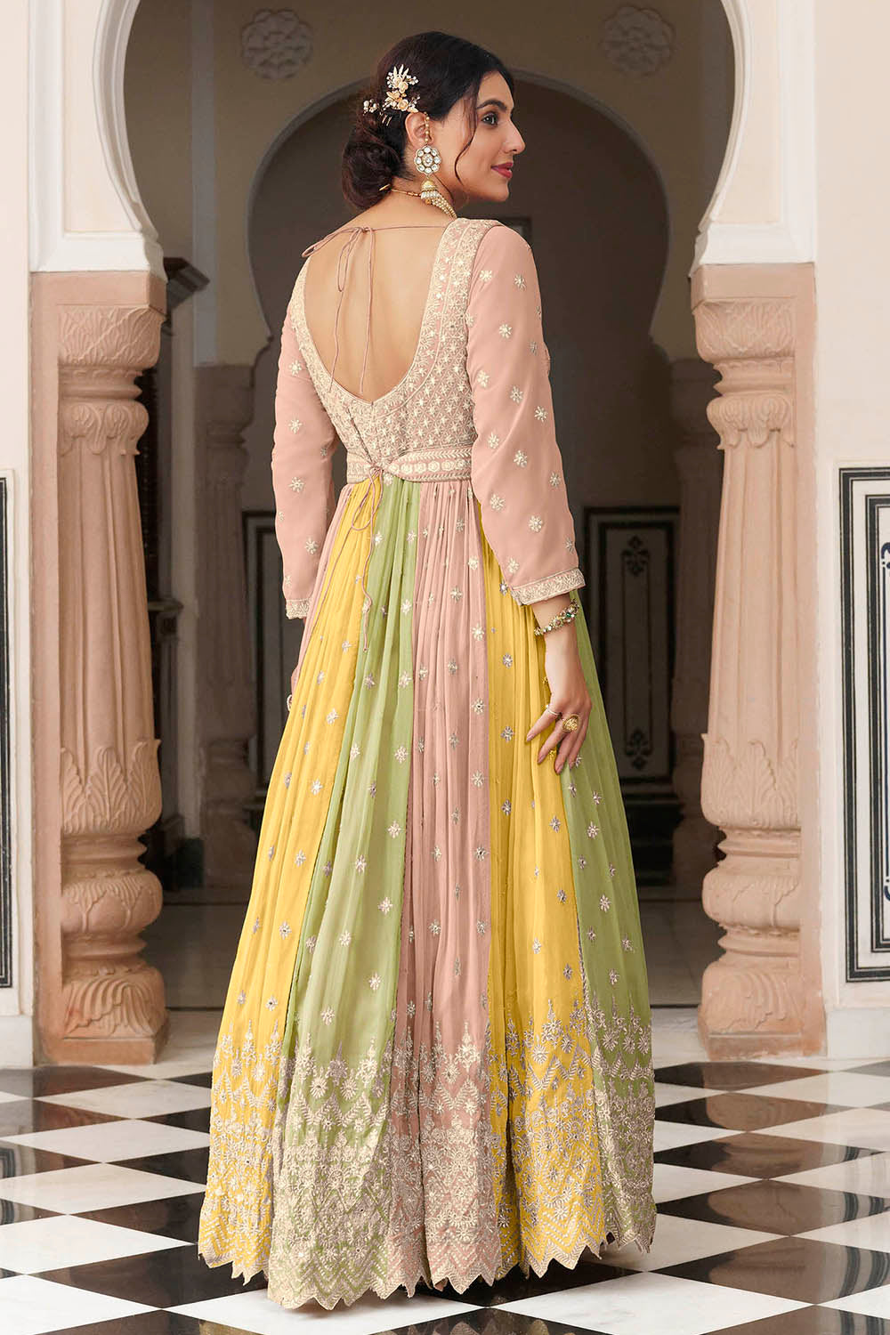 Multicoloured Anarkali Style Long Dress with Dupatta