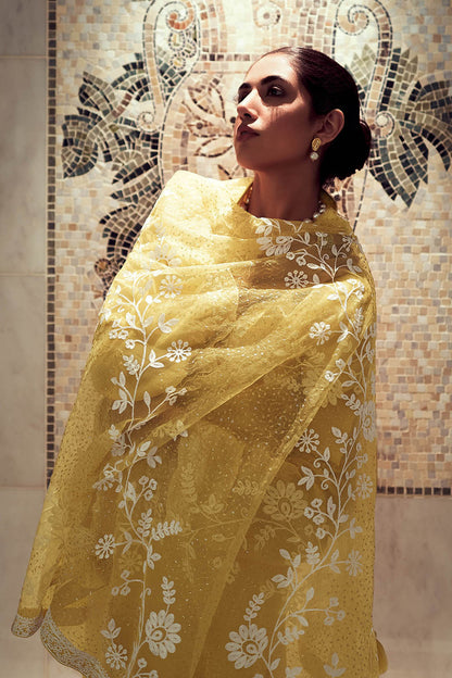 Stunning Yellow Thread Embroidered Soft Silk Salwar Suit with Dupatta