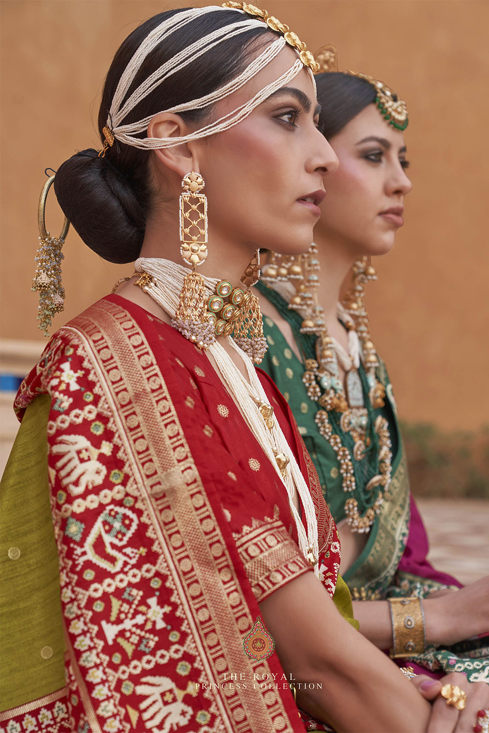 Olive Yellow with Red Banarasi Patola With Contrast Ekat Border and Pallu