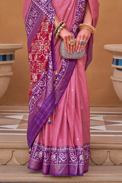 Candy Pink with Purple Banarasi Patola With Contrast Ekat Border and Pallu