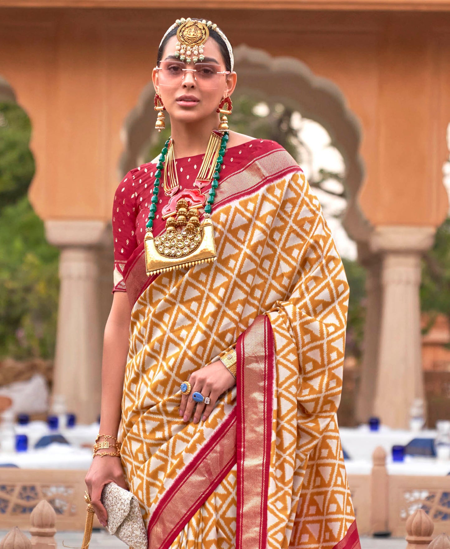 Orange with Red Soft Floral Printed Saree with Ekat Border and Pallu