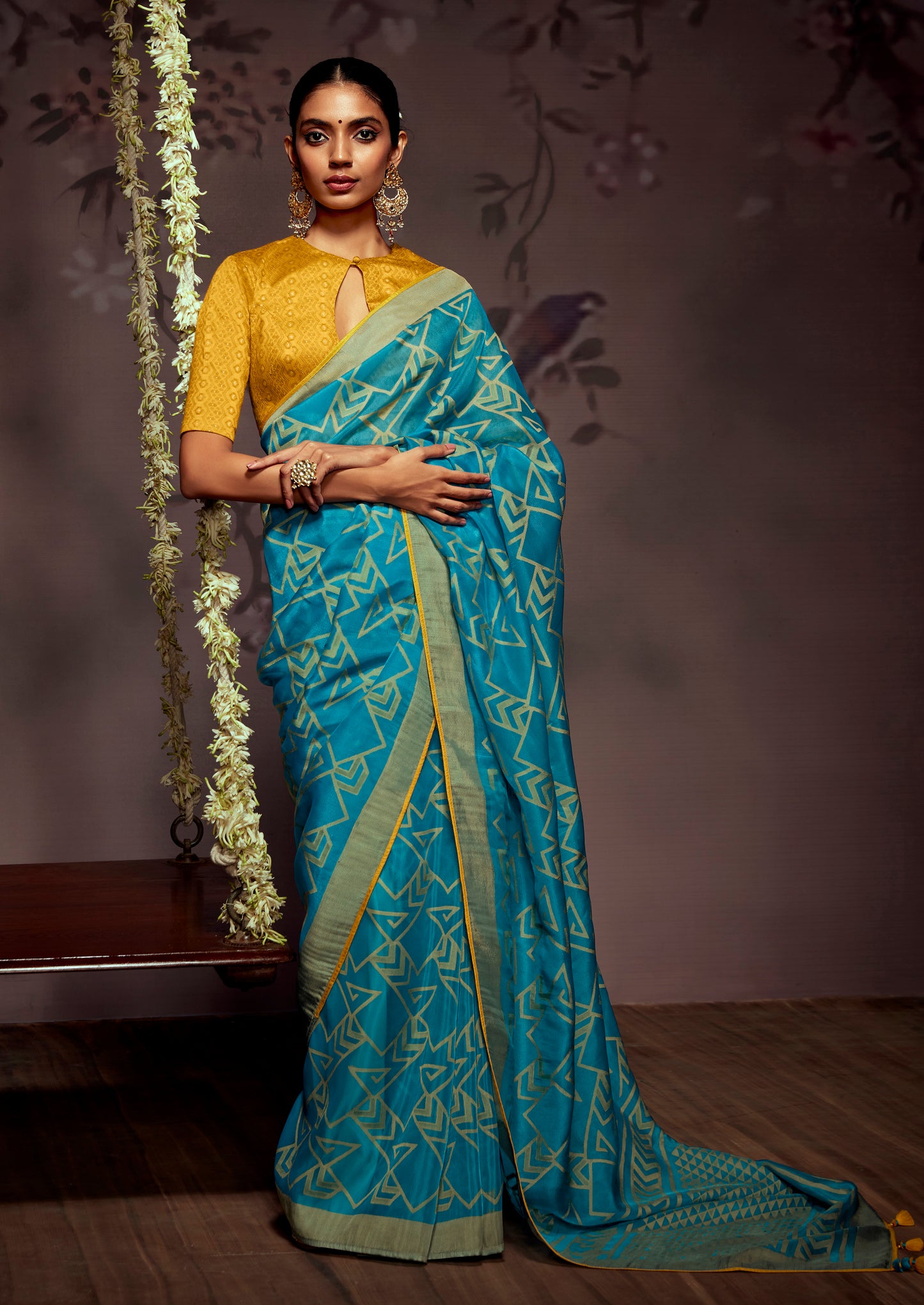 Carolina Blue  Checks Designer Soft Organza Saree with Zari Border