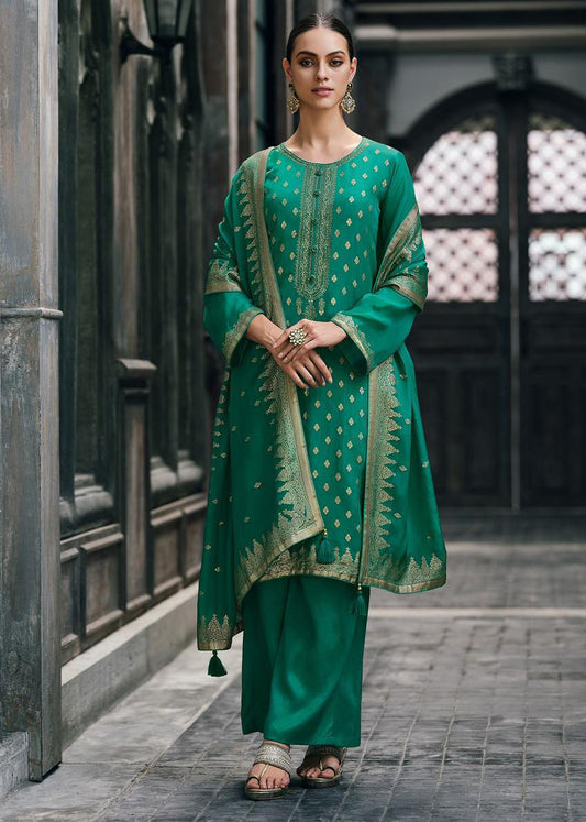 Jungle Green  Banarasi Woven Silk Suit and Dupatta