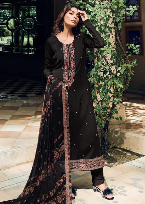 Black Muslin Cotton Designer Suit with Dupatta