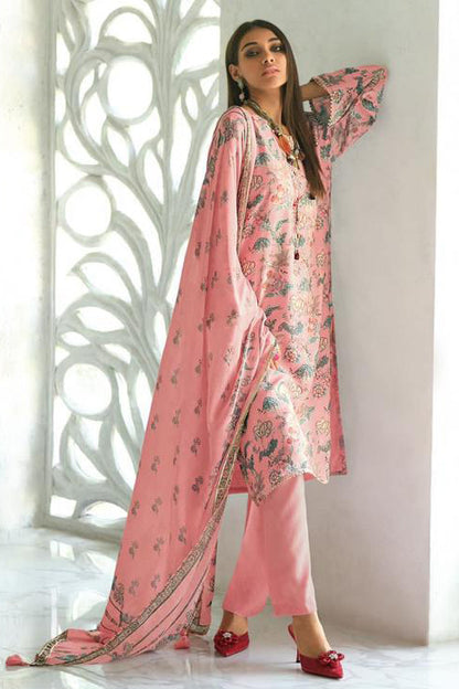 Light Peach Floral Printed Pure Muslin Salwar Suit For Woman