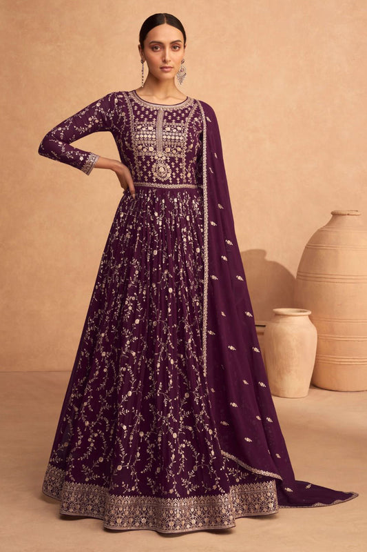 Deep Purple  Soft Georgette Floor Length Anarkali Suit with Dupatta