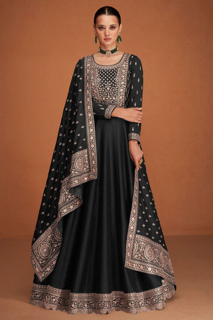 Deep Black  Soft Georgette Floor Length Anarkali Suit with Dupatta