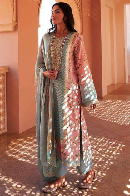 Dark Grey Muslin Cotton Designer Suit with Dupatta