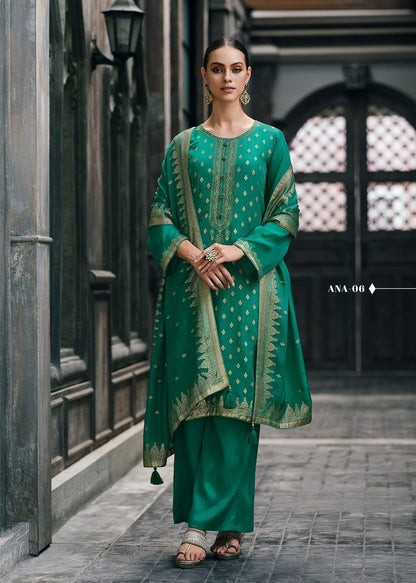 Jungle Green  Banarasi Woven Silk Suit and Dupatta