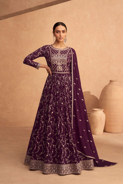 Deep Purple  Soft Georgette Floor Length Anarkali Suit with Dupatta