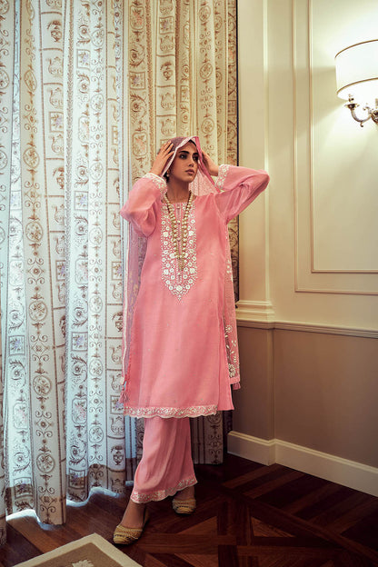 Cupcake Pink Thread Embroidered Soft Silk Salwar Suit with Dupatta