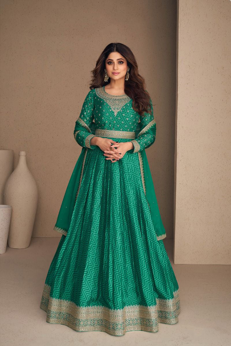 Noorani Green  Soft Silk Floor Length Anarkali Suit with Dupatta
