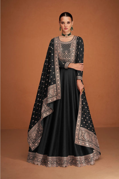 Deep Black  Soft Georgette Floor Length Anarkali Suit with Dupatta