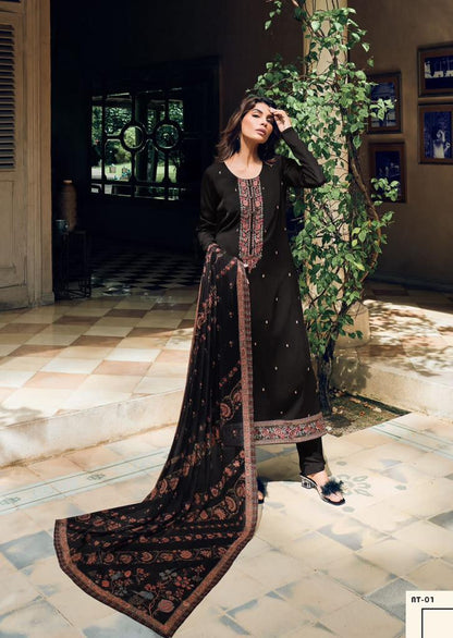 Black Muslin Cotton Designer Suit with Dupatta