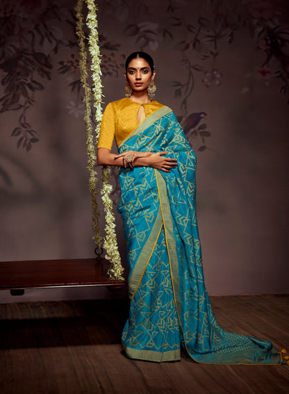 Carolina Blue  Checks Designer Soft Organza Saree with Zari Border