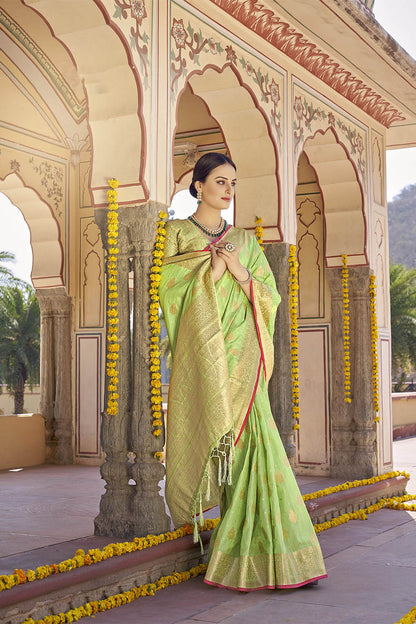 Pistachio Designer Tussar Silk Saree Blouse for Indian Wedding Reception