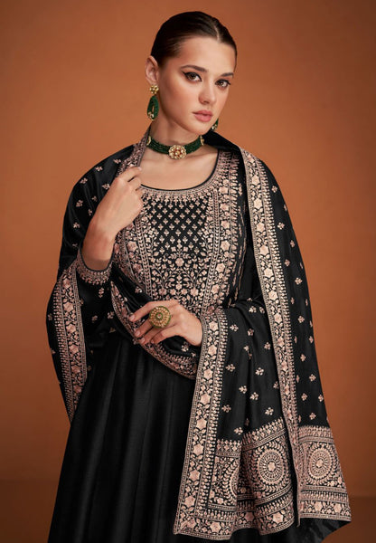 Deep Black  Soft Georgette Floor Length Anarkali Suit with Dupatta