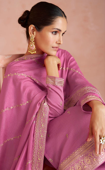 Azalea Pink Soft Silk Embroidered Salwar Suit with Heavy Dupatta