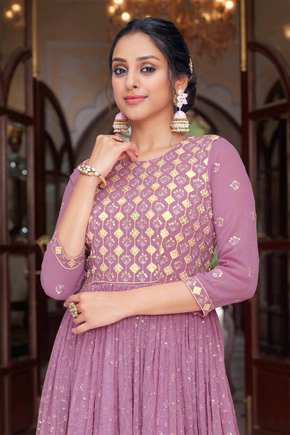 Dark Mauve Thread Embroidered Soft Silk Salwar Suit with Dupatta