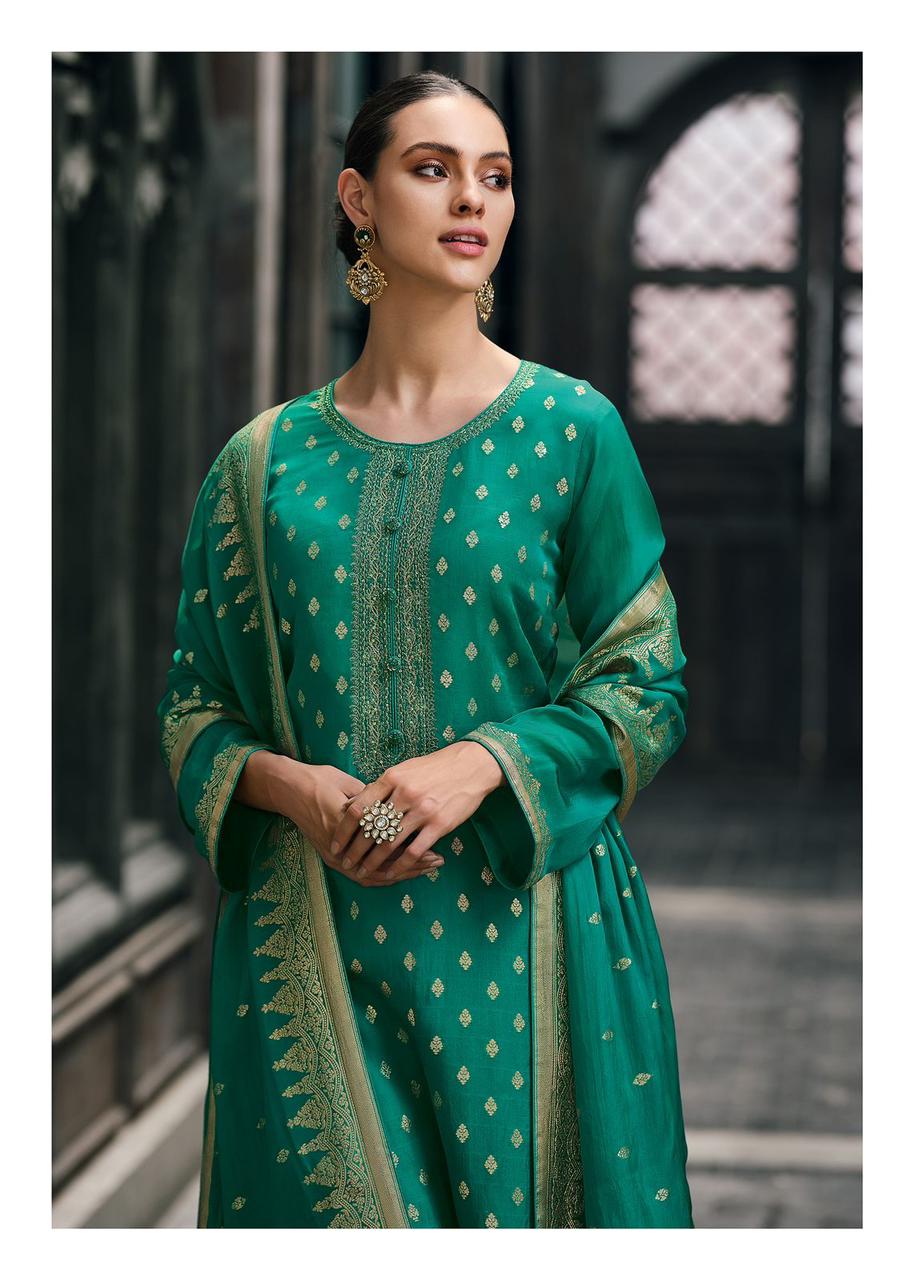 Jungle Green  Banarasi Woven Silk Suit and Dupatta