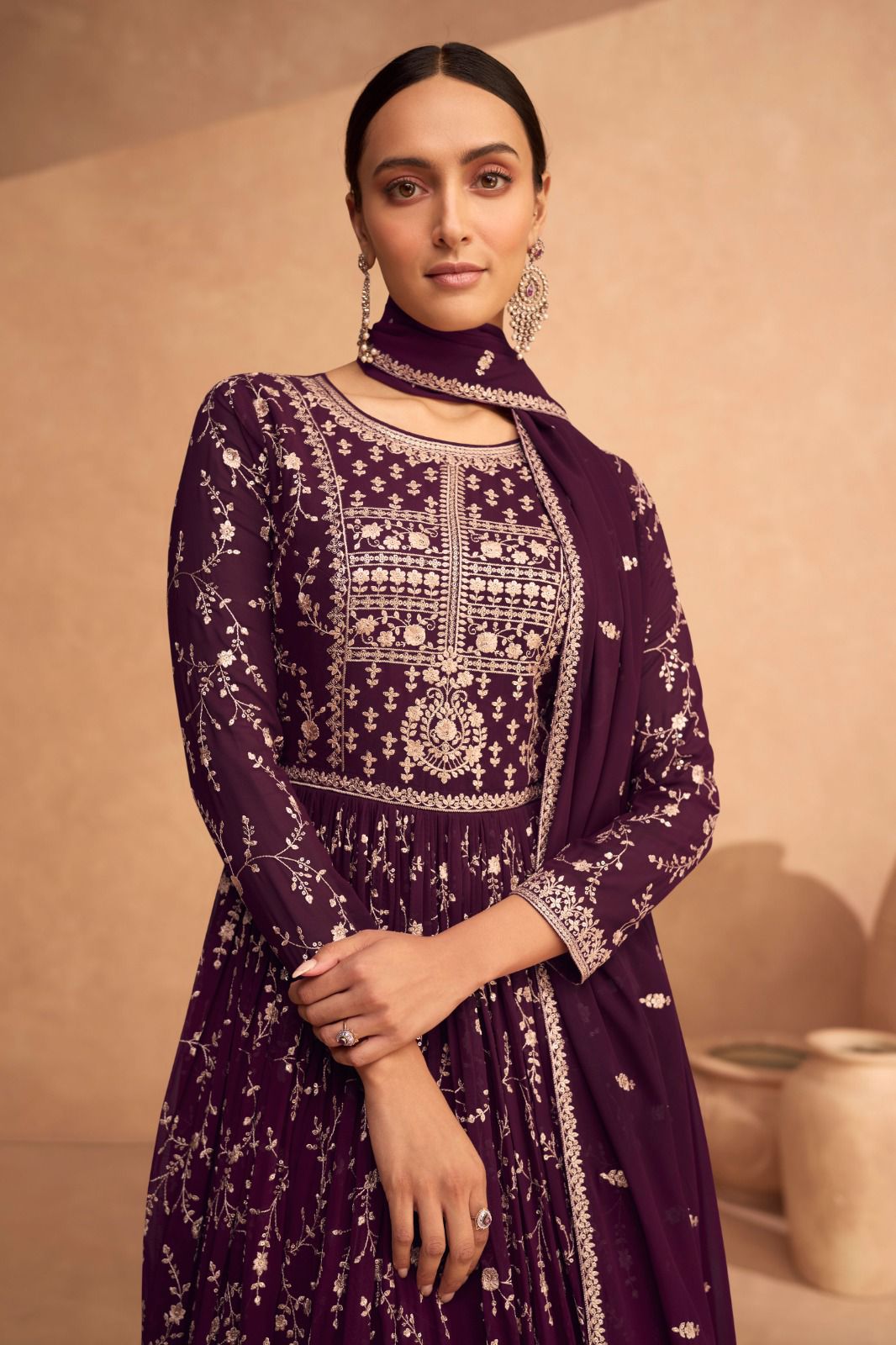 Deep Purple  Soft Georgette Floor Length Anarkali Suit with Dupatta