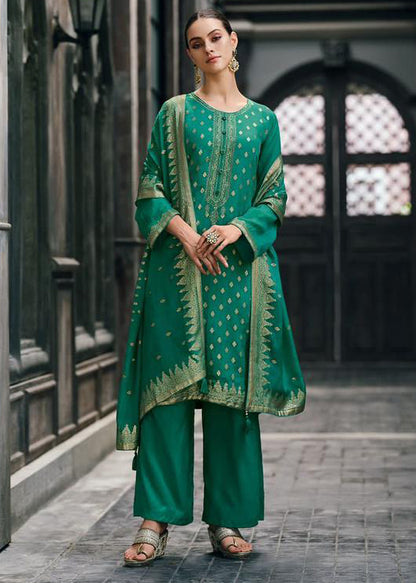 Jungle Green  Banarasi Woven Silk Suit and Dupatta