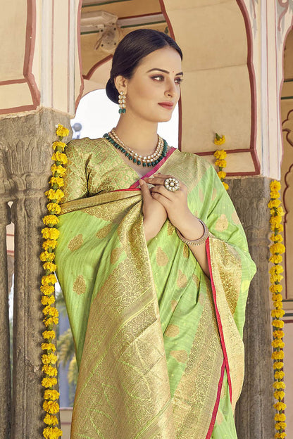 Pistachio Designer Tussar Silk Saree Blouse for Indian Wedding Reception