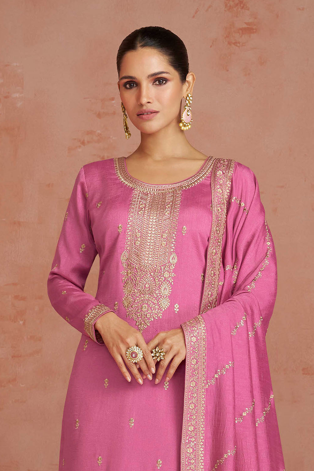 Azalea Pink Soft Silk Embroidered Salwar Suit with Heavy Dupatta