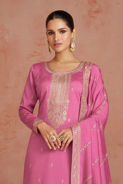 Azalea Pink Soft Silk Embroidered Salwar Suit with Heavy Dupatta